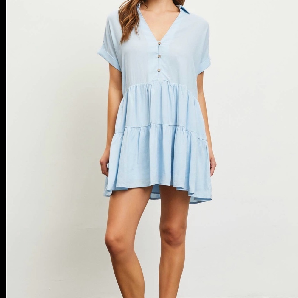 Mustard Seed Sky Blue Tiered Mini Dress